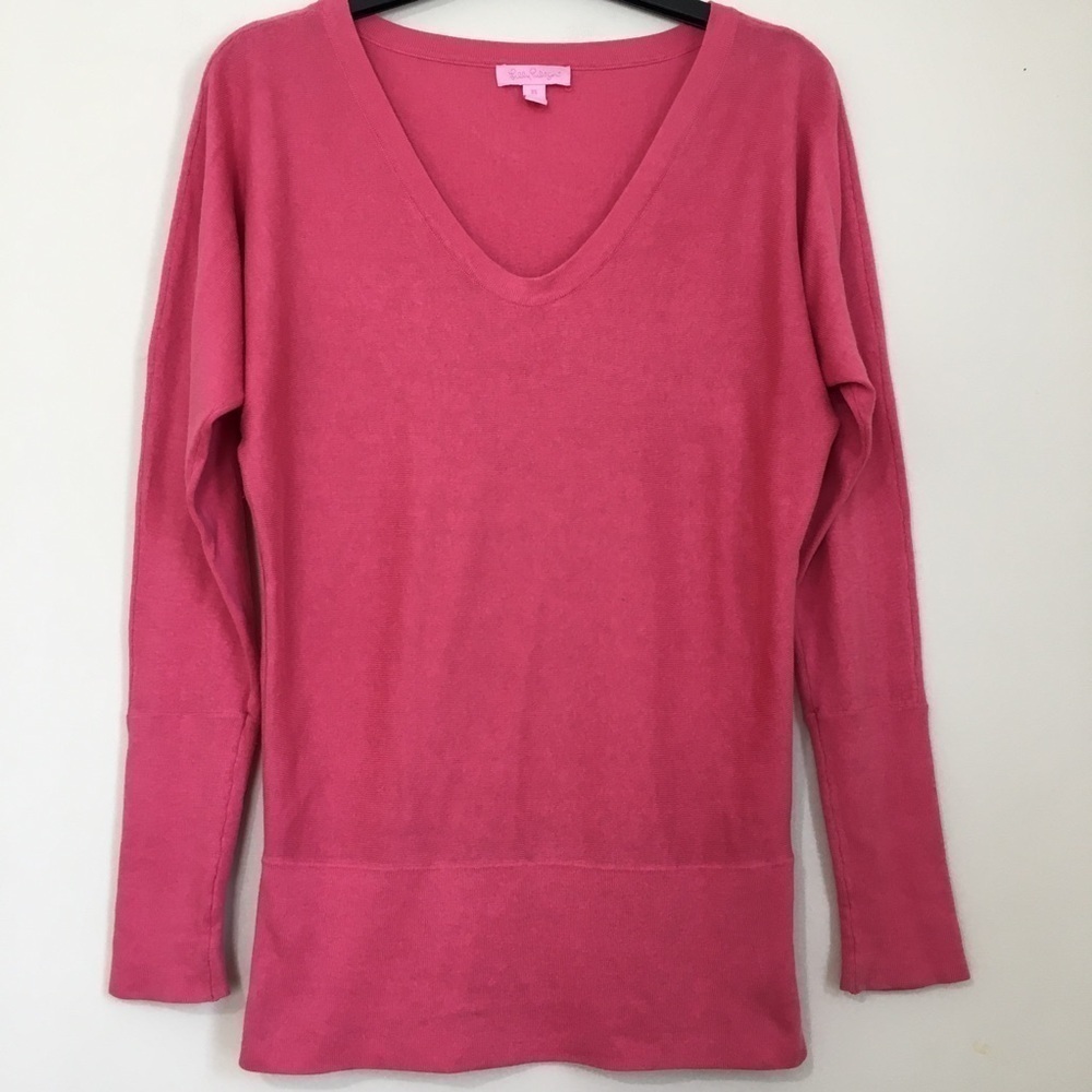 Lilly Pulitzer Silk Cotton Blend V-neck Long Sleeve Pink Barbie Sweater